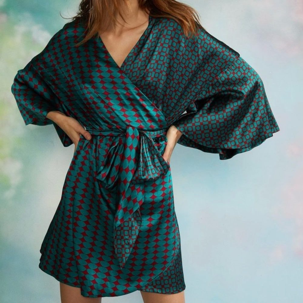 NWT Cynthia Rowley Jacquetta Mini Silk Wrap Dress Women’s Size XS